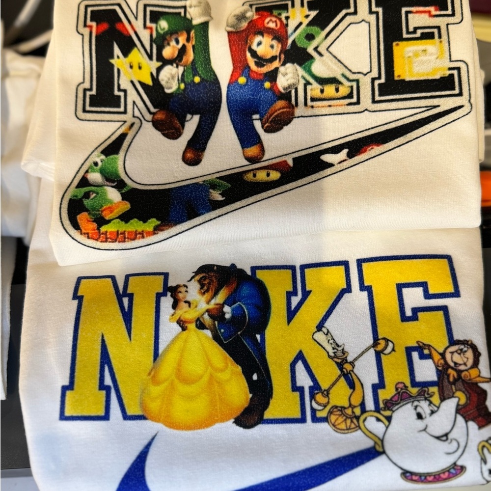 2 Custom Nike White Tee with Cartoon Graphics